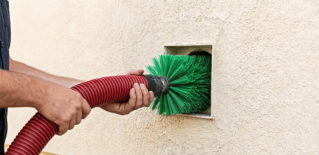 Air duct cleaning brush removing debris from a vent opening in Los Angeles, CA
