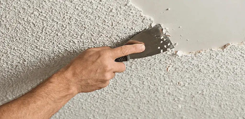 Popcorn ceiling removal scraping off textured ceiling finish in Los Angeles, CA