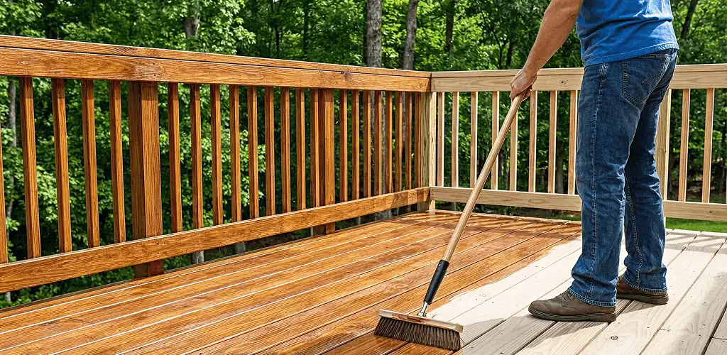 Deck staining and sealing application on a wood deck in Los Angeles, CA