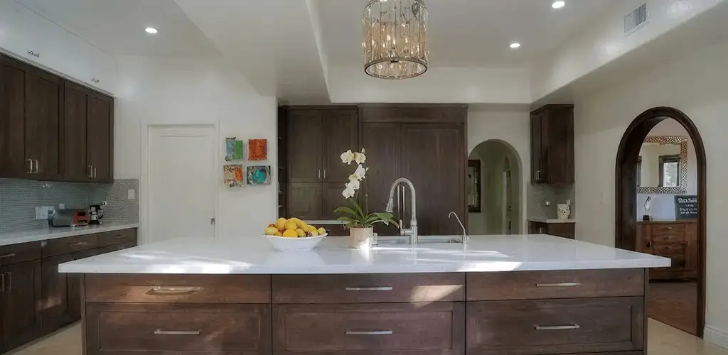 Cabinet refacing project with updated kitchen cabinets and island in Los Angeles, CA