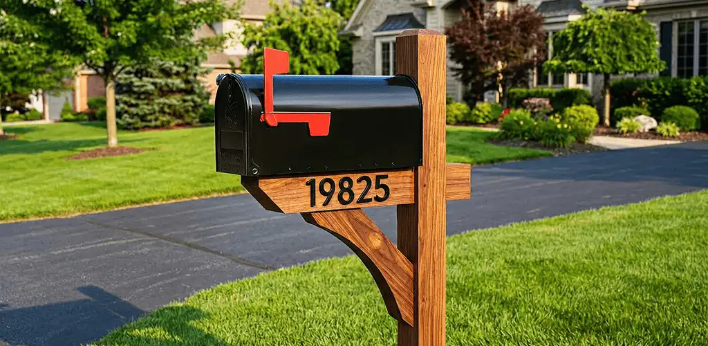 New mailbox installation with post and address number for a home in Los Angeles, CA